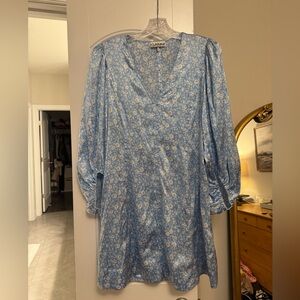 Ganni Light Blue Floral Long Sleeve Dress